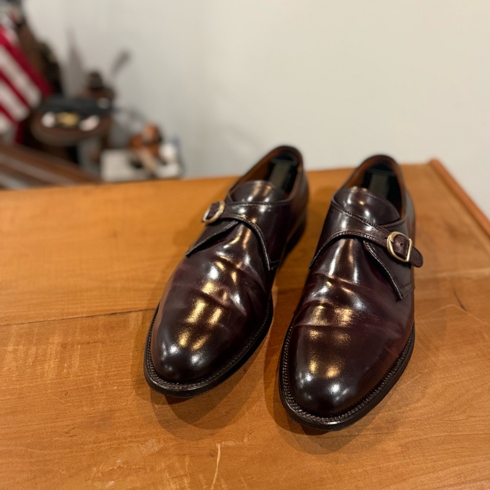 ALDEN Shell Cordovan Plain Toe Monk Strap Dress Shoes | Size 10.5